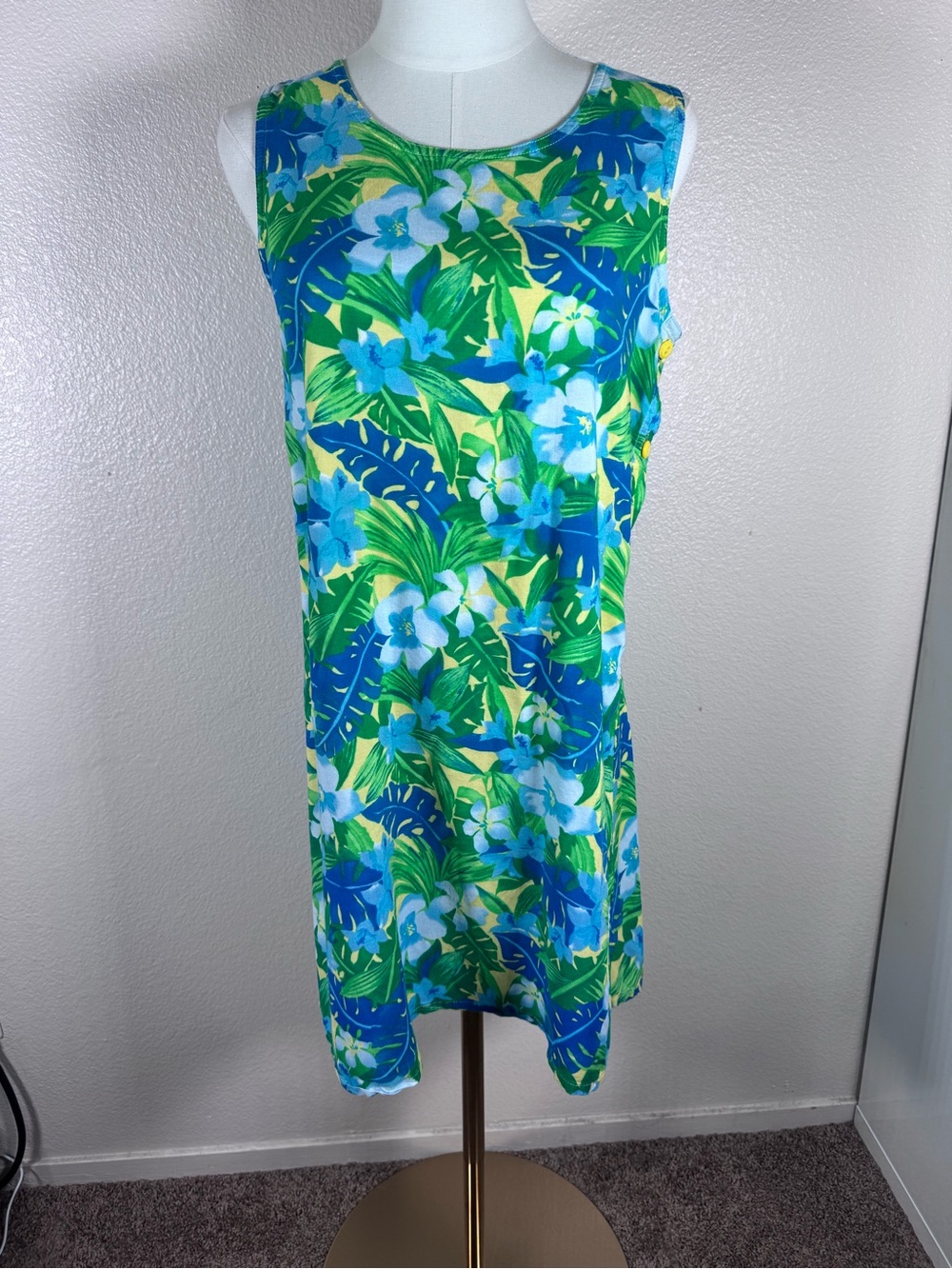 Jennifer Moore Blue & Green Tropical Print Shift Dress